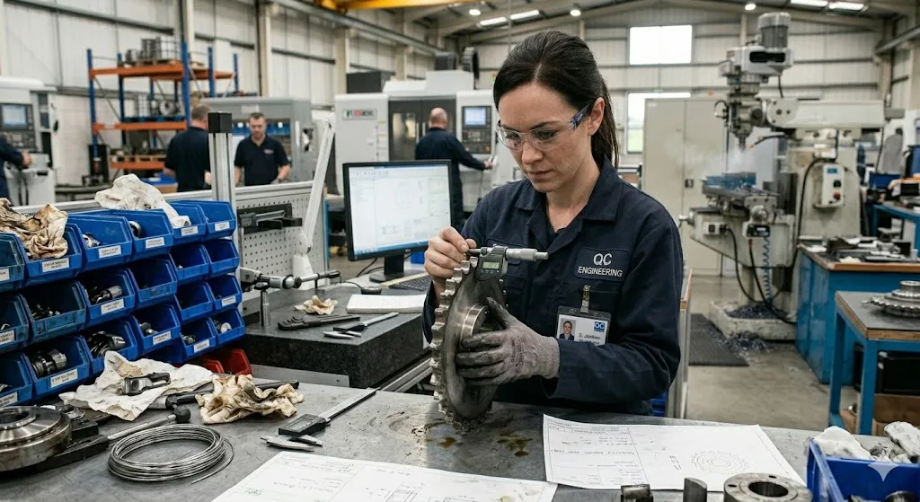 Quality inspection of sprocket alignment using precision measurement instruments