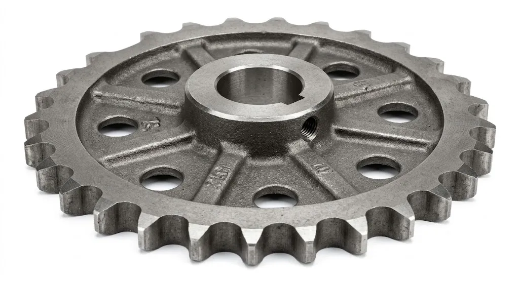 Clean reference image of industrial chain drive system for tension measurement guidance